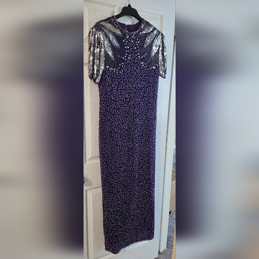 Stunning beaded and sequin vintage purple dress.